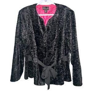 Earth Connected Woman black crushed velvet button-up belted blazer 22W